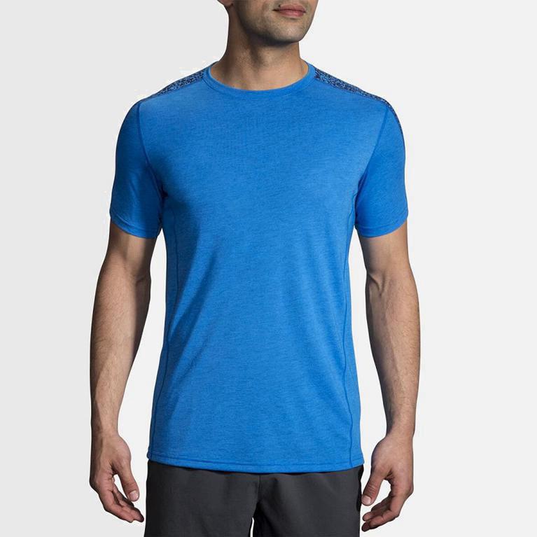 Brooks Distance NZ - Men's Short Sleeve Running Shirt - Blue (96874-NJMP)